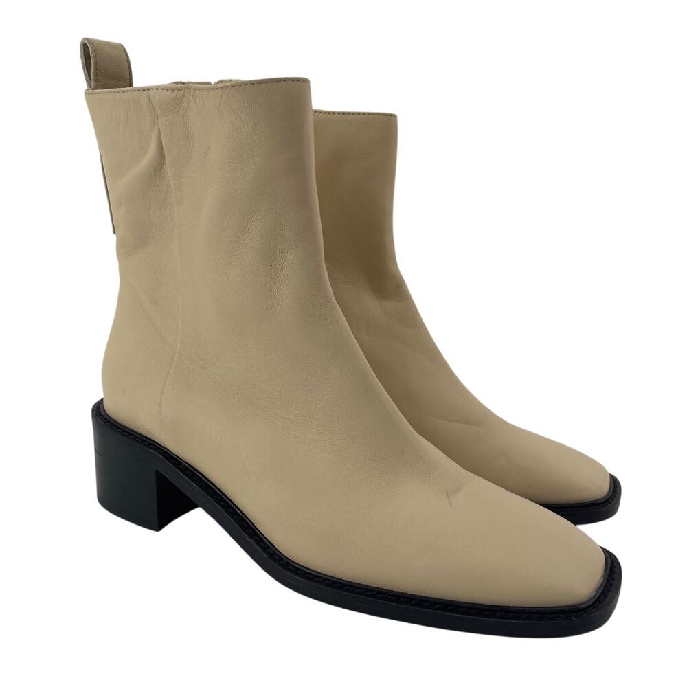 Everlane Desert Cream Leather City Boot Square Toe Minimalist Block Heel 6.5